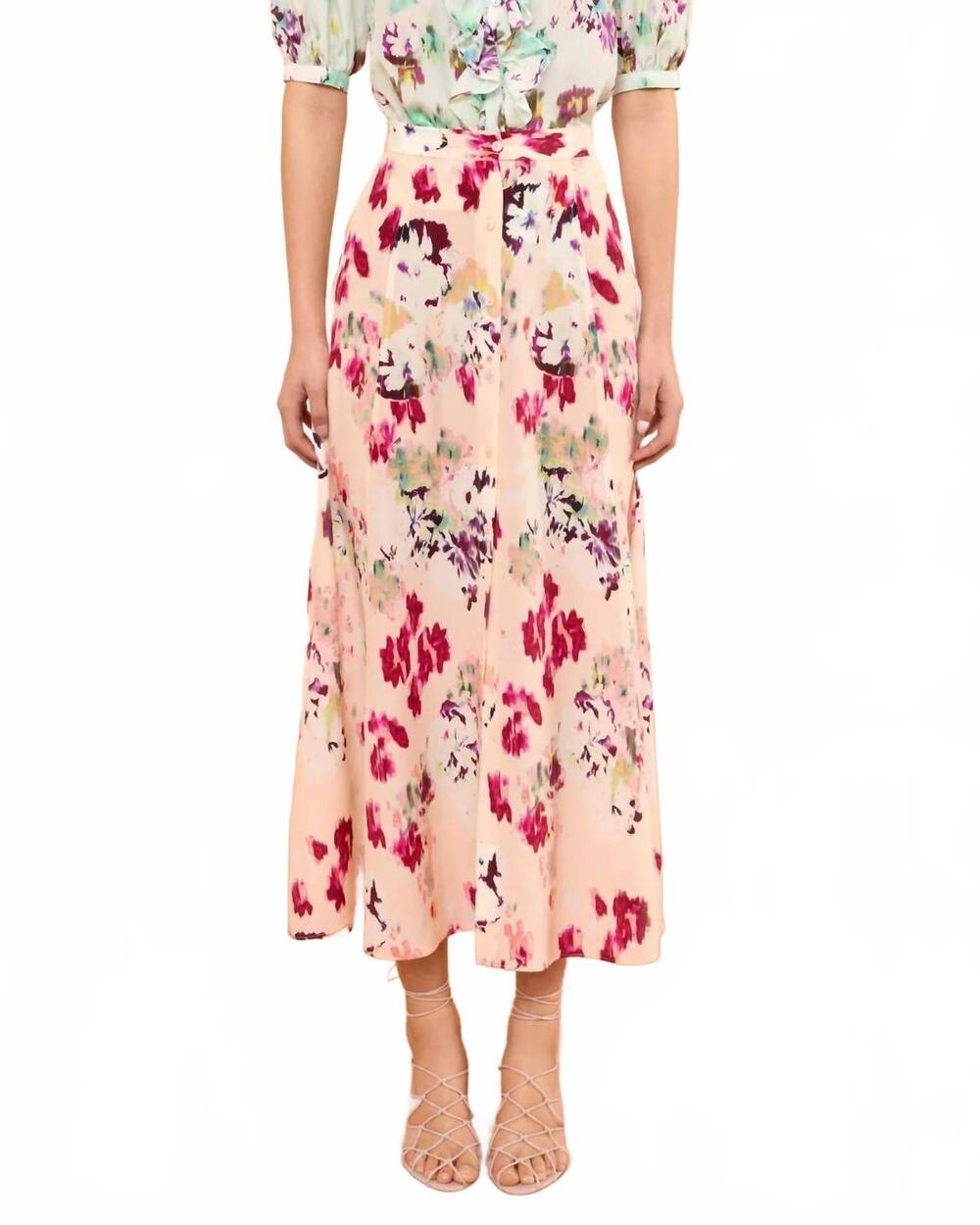 NEW ULLA JOHNSON rowan silk midi skirt in summer garden